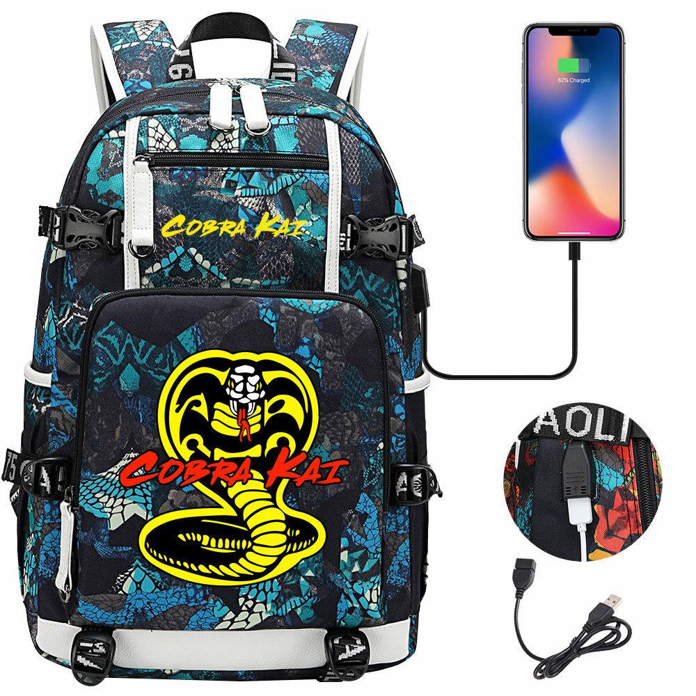 American Drama Cobra Print USB Teen Student Schoolbag Men and Women Leisure Large Capacity Travel Backpack