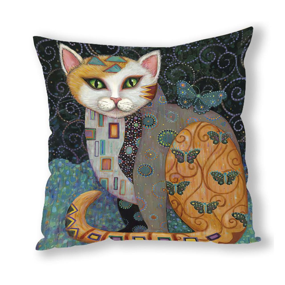 Cute Cartoon Animal Oil Painting Cat Cushion Cover Decorative Office Sofa Pillowcase Home Decor Pillowcase