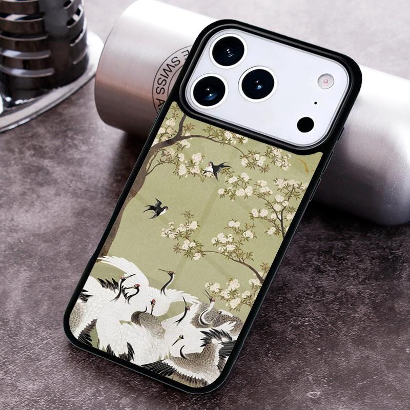 Japanese Crane White Birds Phone Case for iPhone 17 16 15 Pro Max Air 14 13 12 11 Plus Shockproof Cover