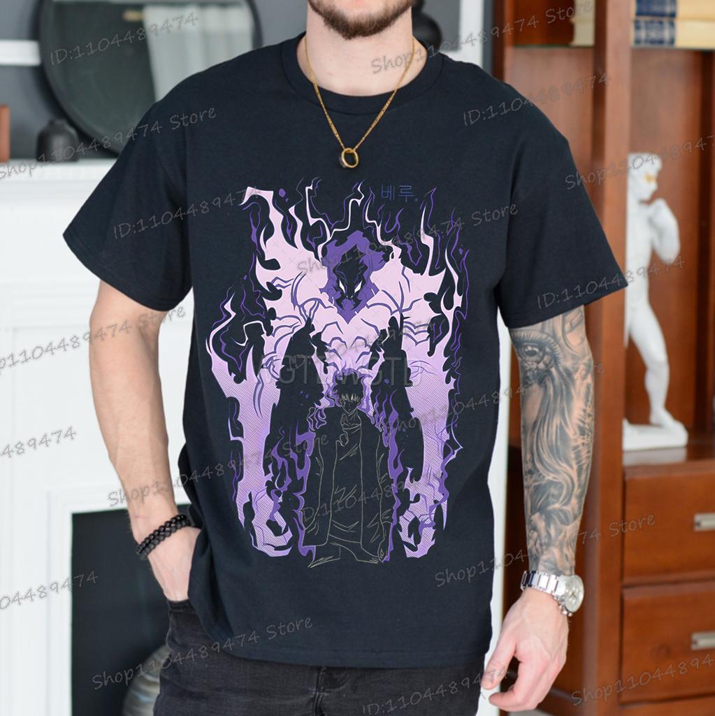 Solo Leveling Anime T-shirt Men Women Harajuku Manga Sung Jin Woo Gothic T Shirt Short Sleeve Crewneck Unisex Streetwear