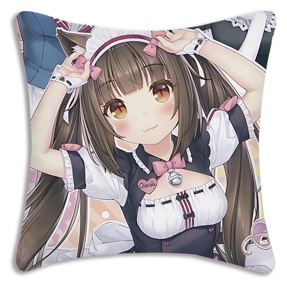 Anime N-Nekoparas Pillow Covers Cartoon Sofa Decorative Home Double-sided Printing Short Plush Cute Cushion Cover