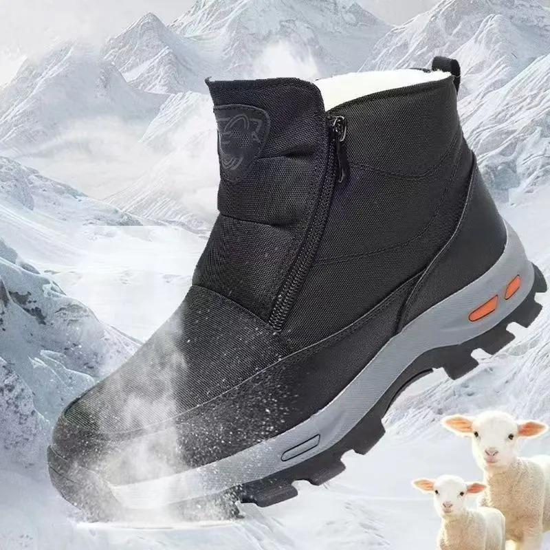 Stoffschuhe, Baumwollschuhe für ältere Menschen, Herren Plus Samt, Warm, Flauschig, Rutschfest, Wasserdicht, Lässige Papa Schneeschuhe, Baumwollschuhe, Herren