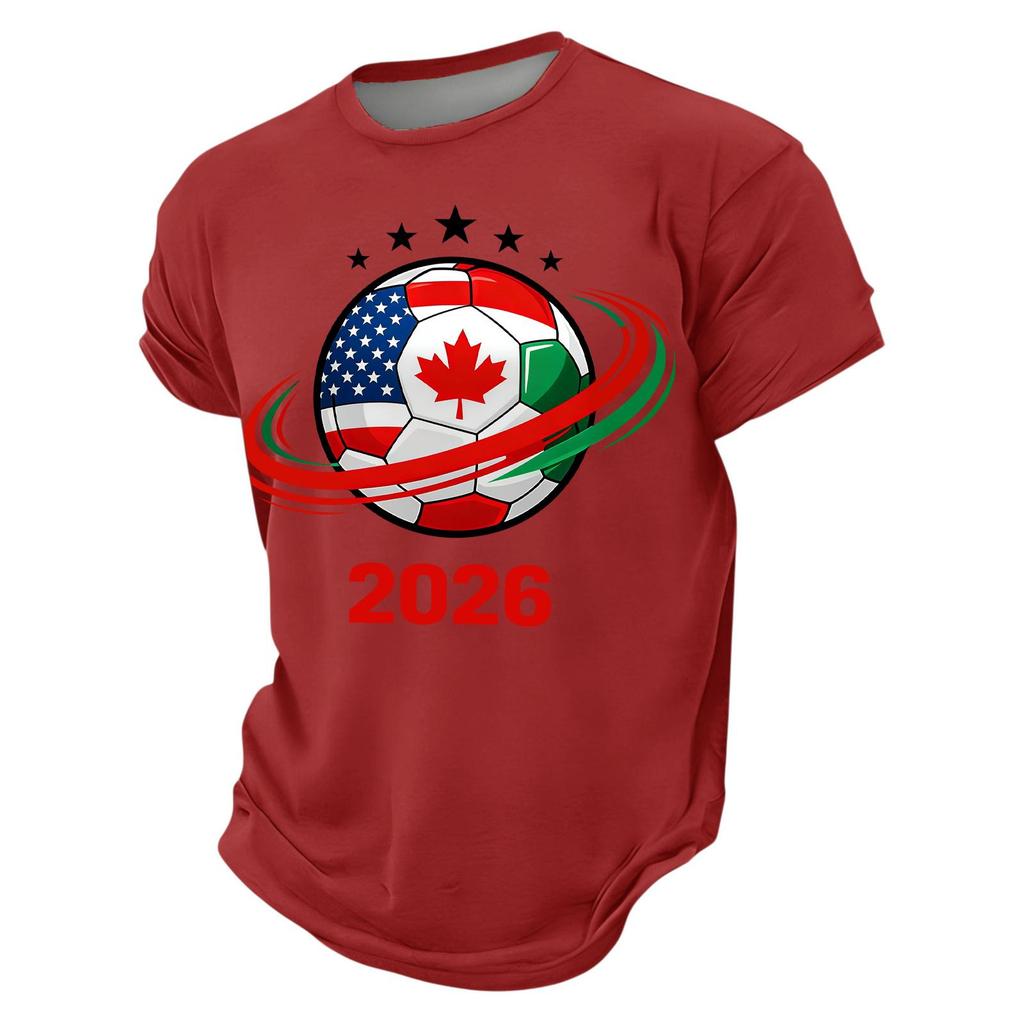 Men’s Short Sleeve Crew Neck TShirt 2026 Soccer Ball Print with Flags Graphic Casual Fit Top