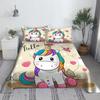 Multi colored unicorn bed sheet 3D printed cartoon polyester bed sheet with pillowcase, children's bedding gift set in full size