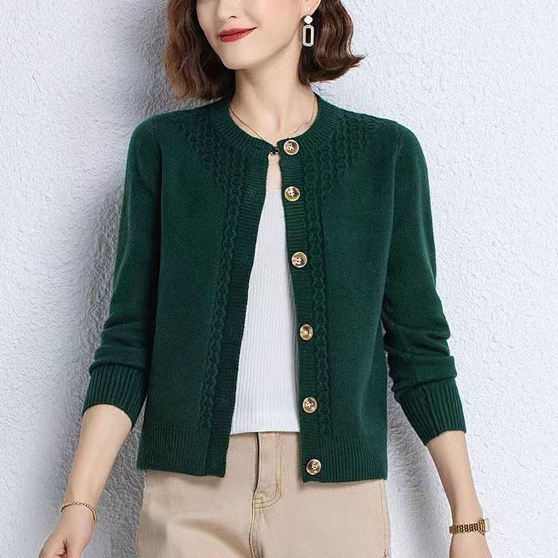 2023 New Autumn Fashion Solid Color Simple Round Neck Panel Button Knitted Cardigan Temperament Commuter Women's Loose Sweater