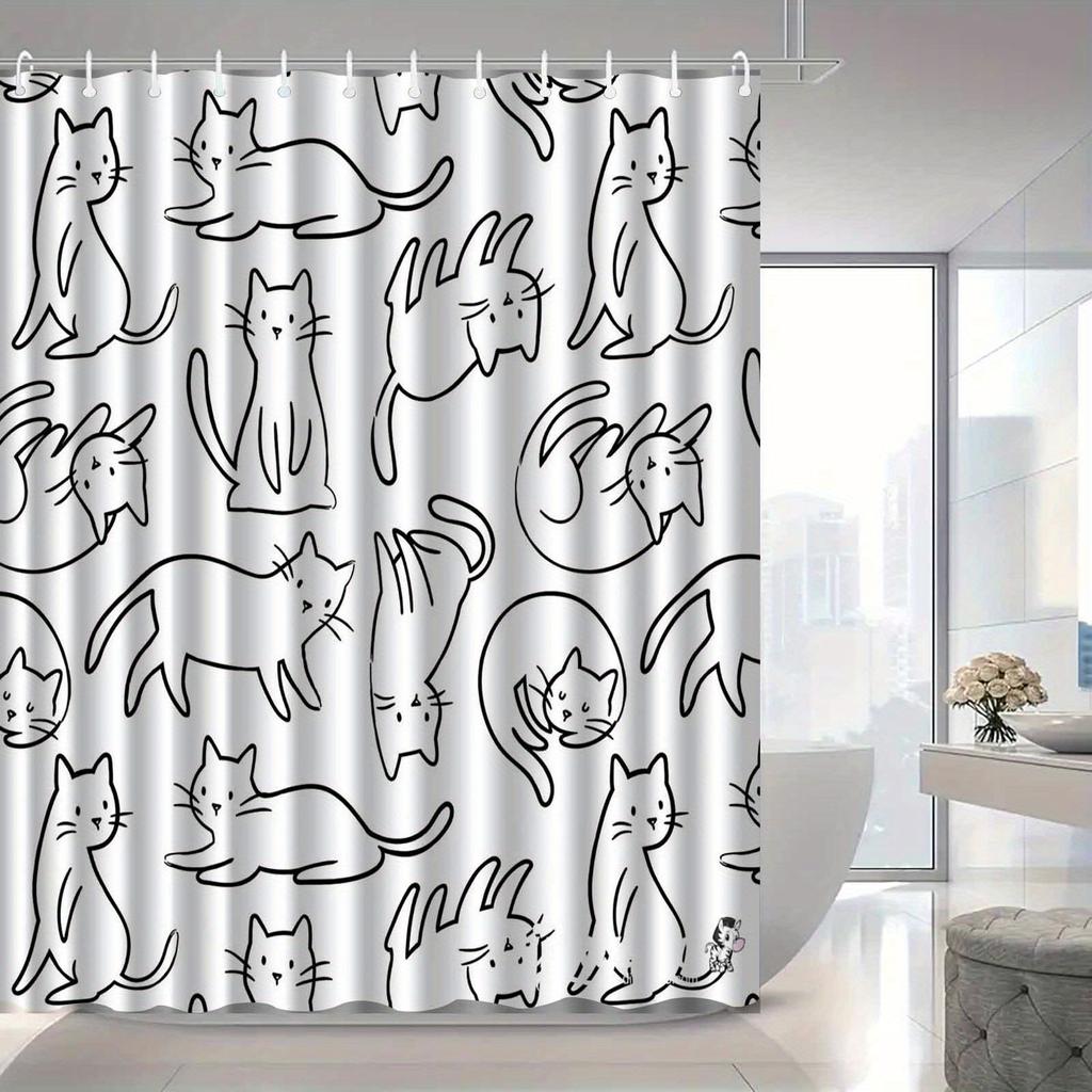 A Playful Cat Shower Curtain: Bring a Dash of Fun and Whimsy to Your Bathroom with This Adorable Design Featuring Various Poses