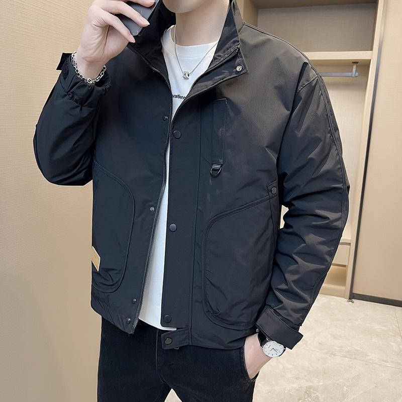 Internet celebrity new men's coat spring and autumn ruffian handsome stand-up collar tooling jacket handsome versatile 2025 sense top