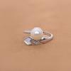 Rhombus 925 Sterling Silver Pearl Ring CZ Inlaid 10-11mm Natural Freshwater Pearl Rings Adjustable for Women Daily