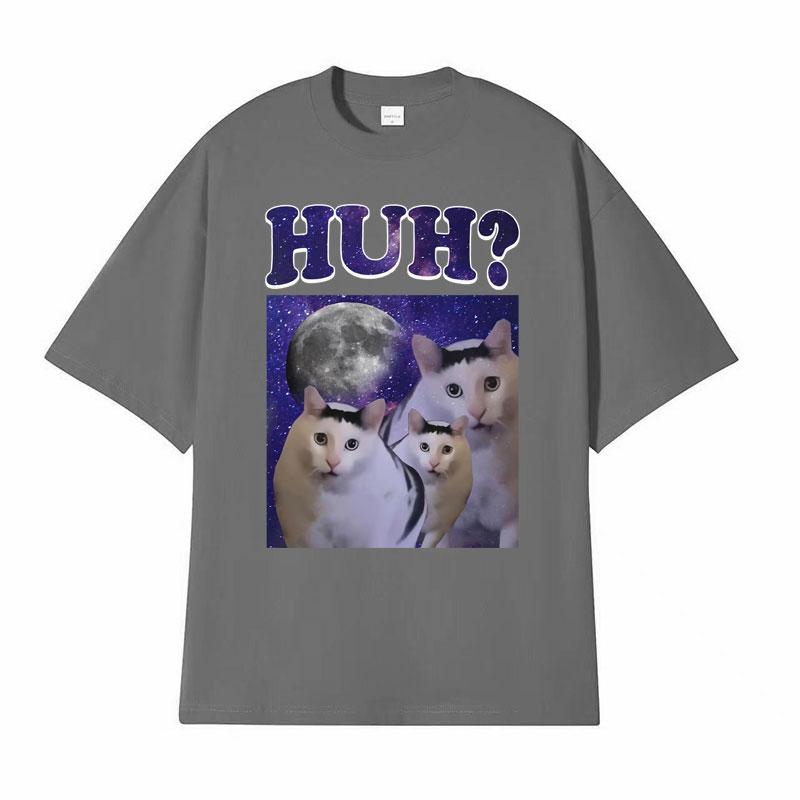 Funny Huh Meme Cat Humor T Shirt Trending Unisex Fashion Vintage Tee Shirt Unisexs Summer Casual Cotton Short Sleeve Tshirt Tops