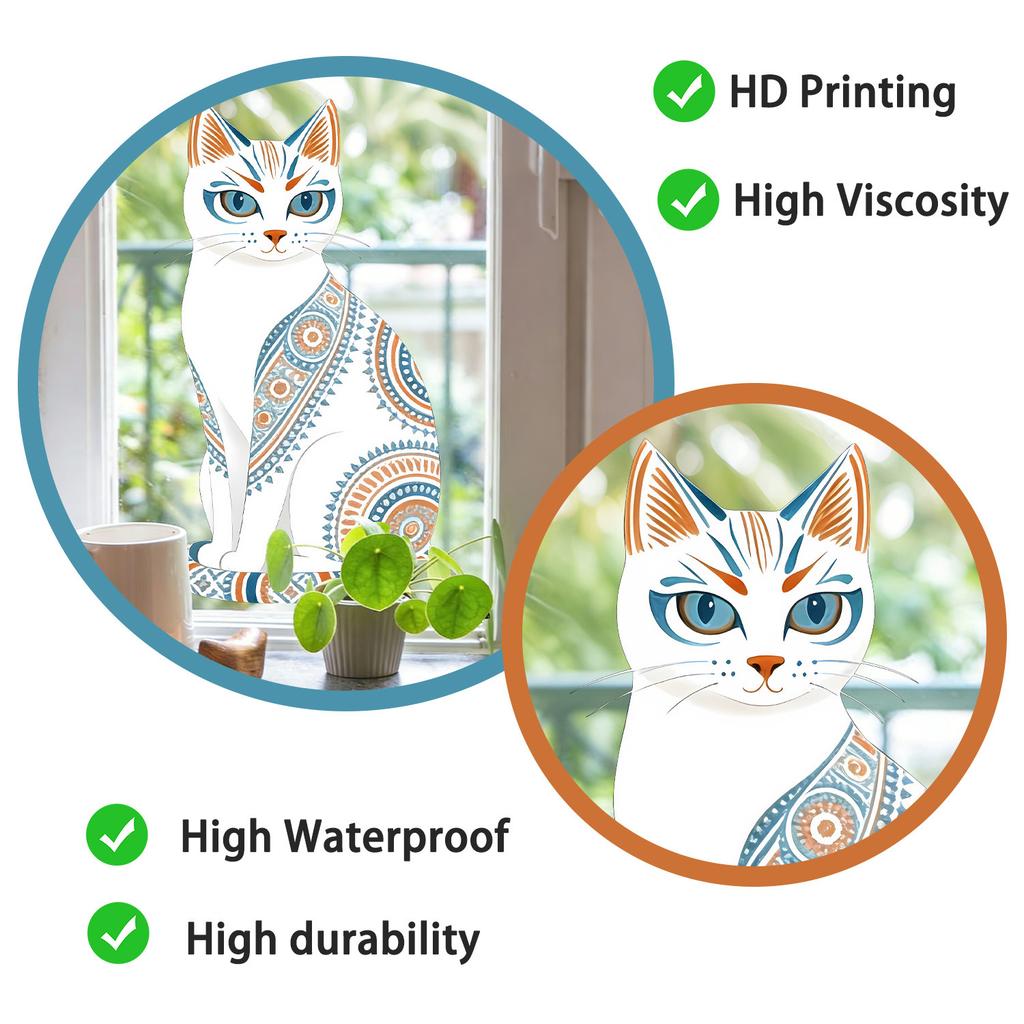 Bohemian Pattern Cat Static Cling Window Sticker for Bedroom Living Room Balcony Glass Home Decor