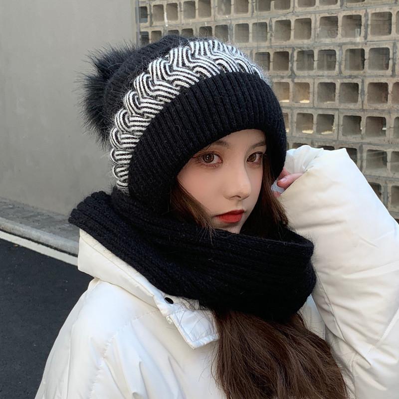 Korean Style Knit Hat With Scarf For Winter Warmth And Windproof Protection