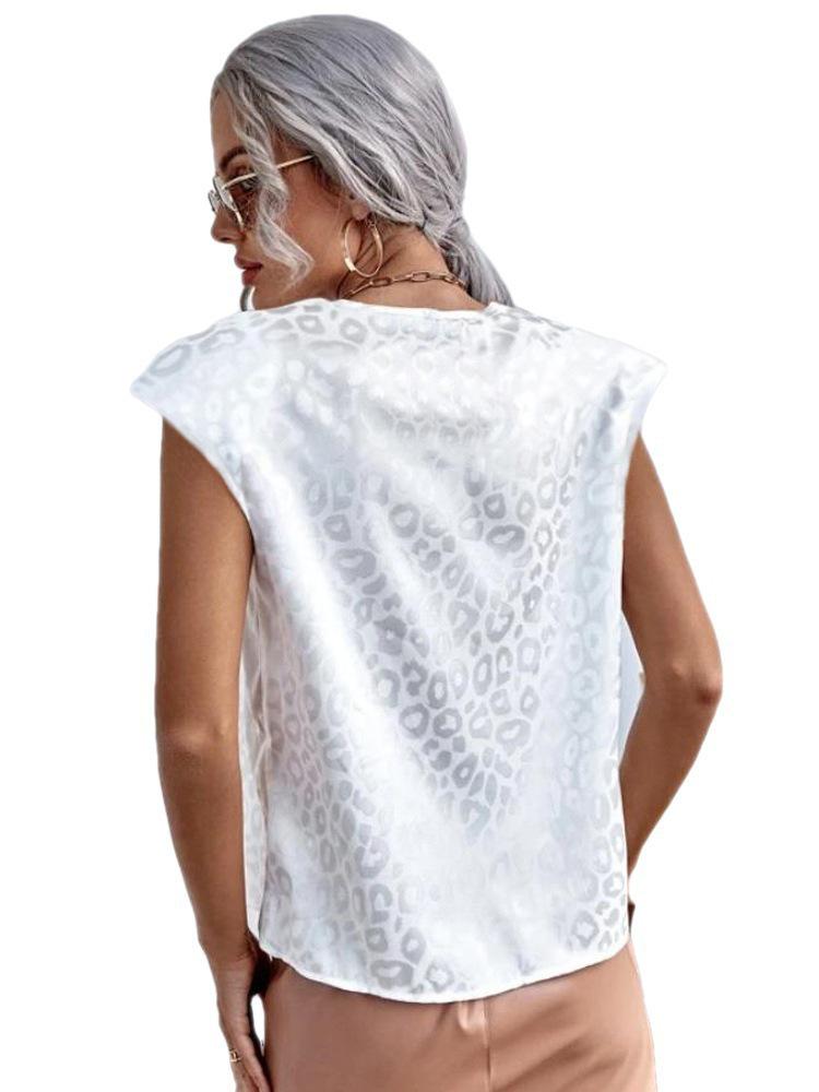 Leopard Print Jacquard Short Sleeve Women's Summer Top