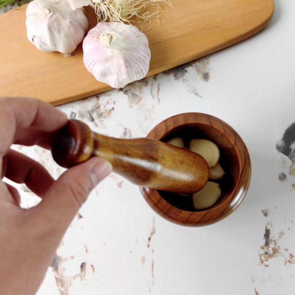 Manual Grinding Bowl Wooden Garlic Grinder Multifunctional Mortar Pestle Set  Seasoning