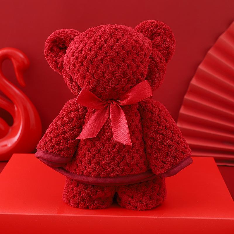 Red Bear Type Towel Coral Velvet Creative Wedding Face Wash Shower Towel Super Absorbent Bath Soft Cloth