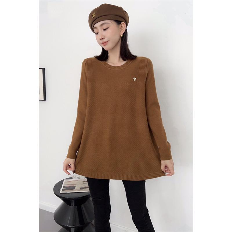 

Осень и зима новый свитер с длинным рукавом пуловер круглый вырез высококачественный повседневный универсальный свободный однотонный вязаный свитер one size fits all светло-коричневого