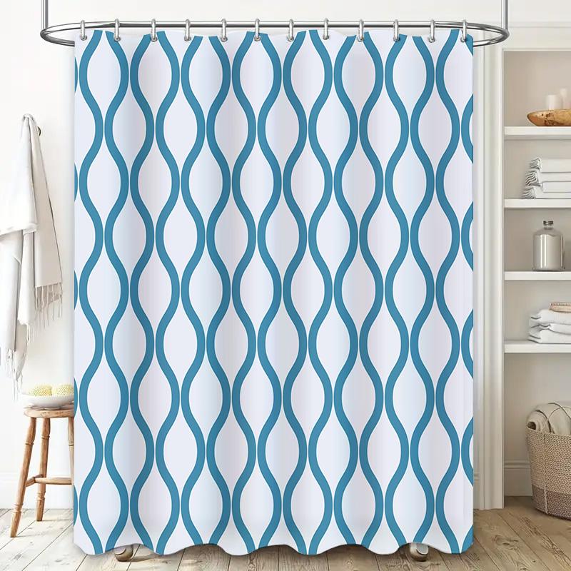 Blue White Wave Shower Curtain Bath Decor Waterproof Fabric For Home Decoration Bathroom Hanging Accessories 72''X84'' 183Cm X 2