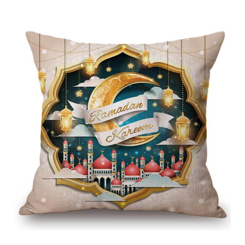 Moslem Home Decoration Eid Mubarak Ramadan Festival Mosuqe Doctrine Calligraphy Art Sofa Pillow Case Linen Cushion Cover
