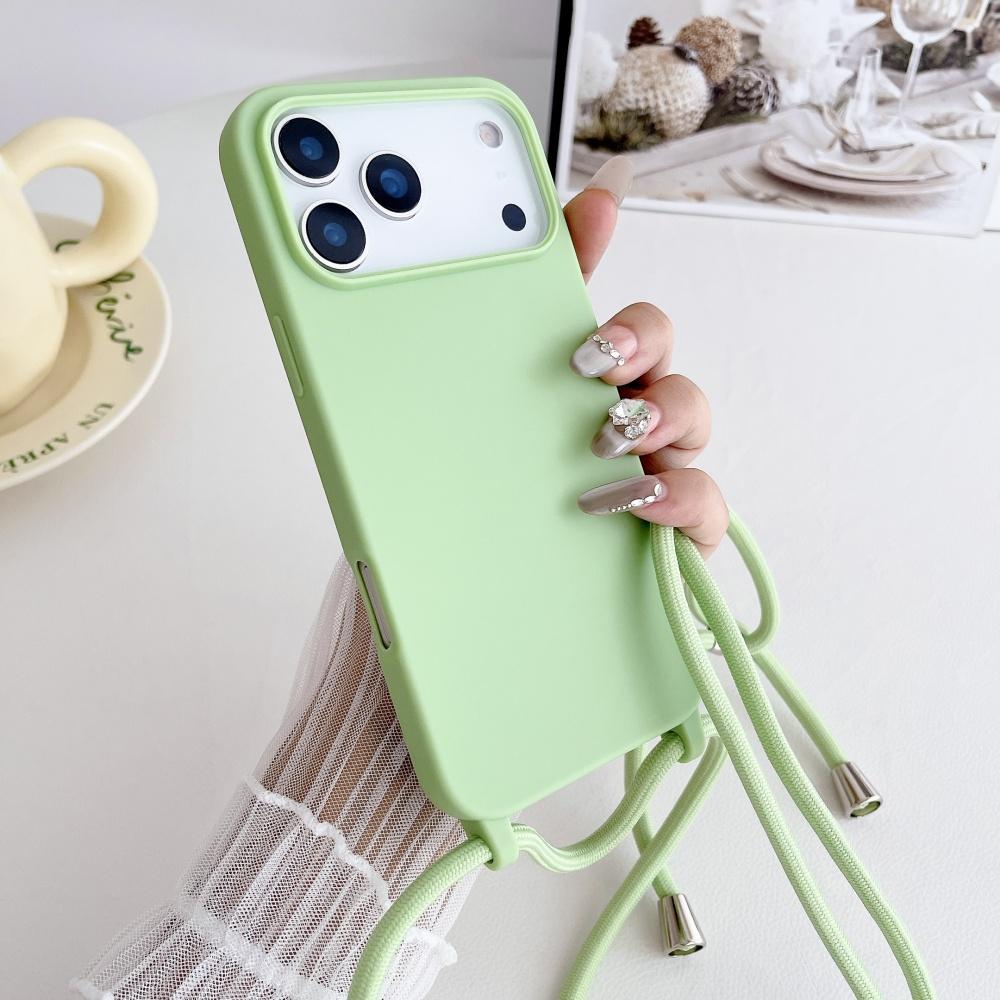 Matte Silicone Soft Case For iPhone 17 Pro Max Air 16 15 13 12 11 14 Plus Crossbody Lanyard Necklace Anti-Lost Cord Strap Cover