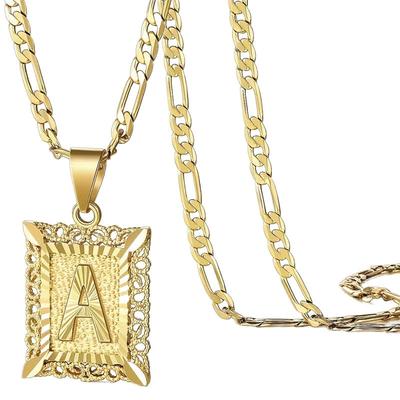 Κολιέ με Κρεμαστό Αρχικό Γράμμα για Άνδρες Γυναίκες 14Κ Επιχρυσωμένο Τετράγωνο Κολιέ 26 Γράμματα Μακρύ Αλυσίδα Κολιέ