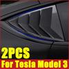 2PCS Car Rear Triangle Window Shutters Sunshade Decoration Accessories For Tesla Model 3 Highland 2024 Bright Carbon Fiber ABS