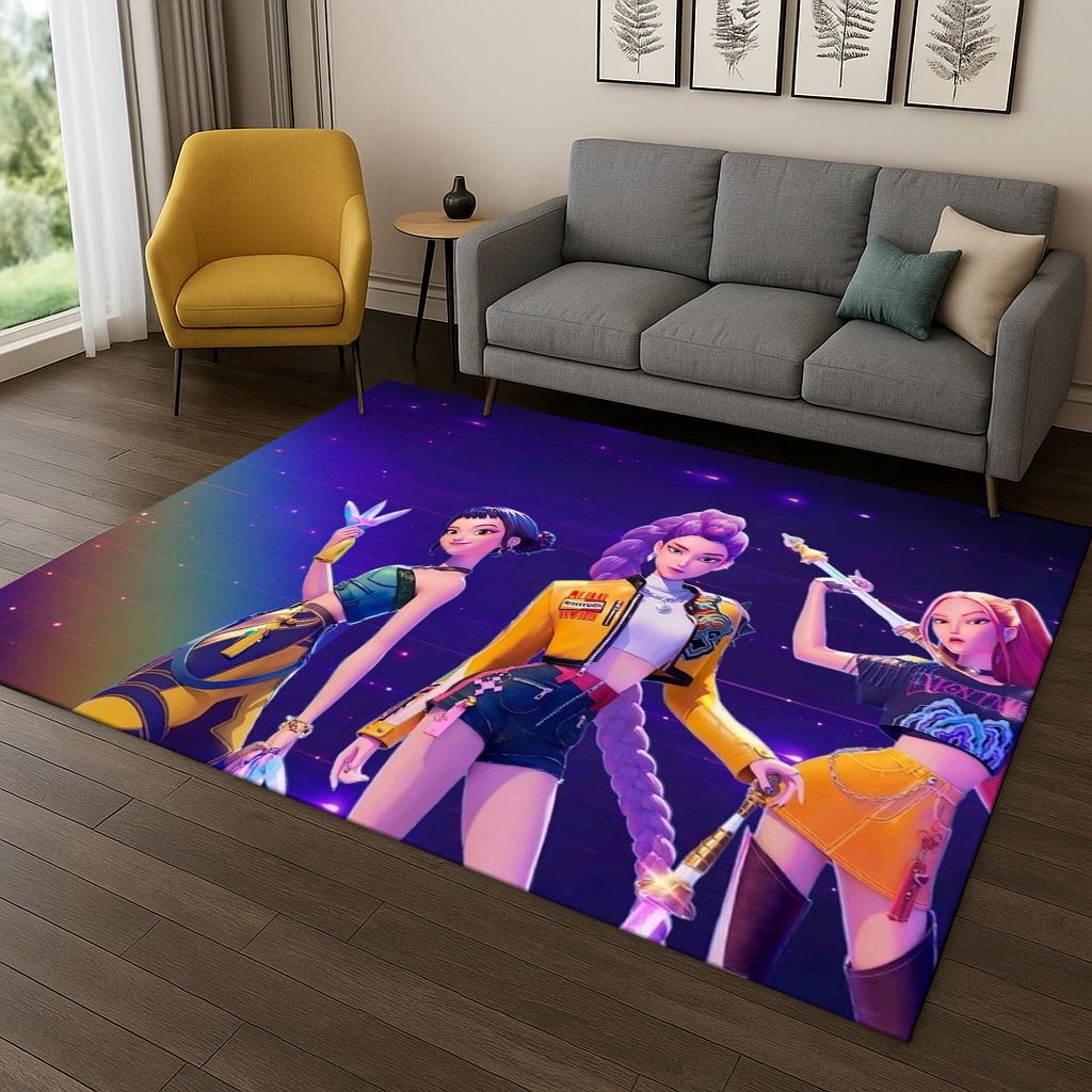 Tappeto Kpop Demon Hunters Rumi Mira Zoey Music Cartoon per Camera da Letto Soggiorno Divano Decorazione Casa, Tappetino Antiscivolo Regalo