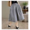 DIMANAF 2026 Summer New Plus Size Women Long Pants Cotton Vintage Loose Elastic Waist Casual Lady Bottoms Print Plaid Black