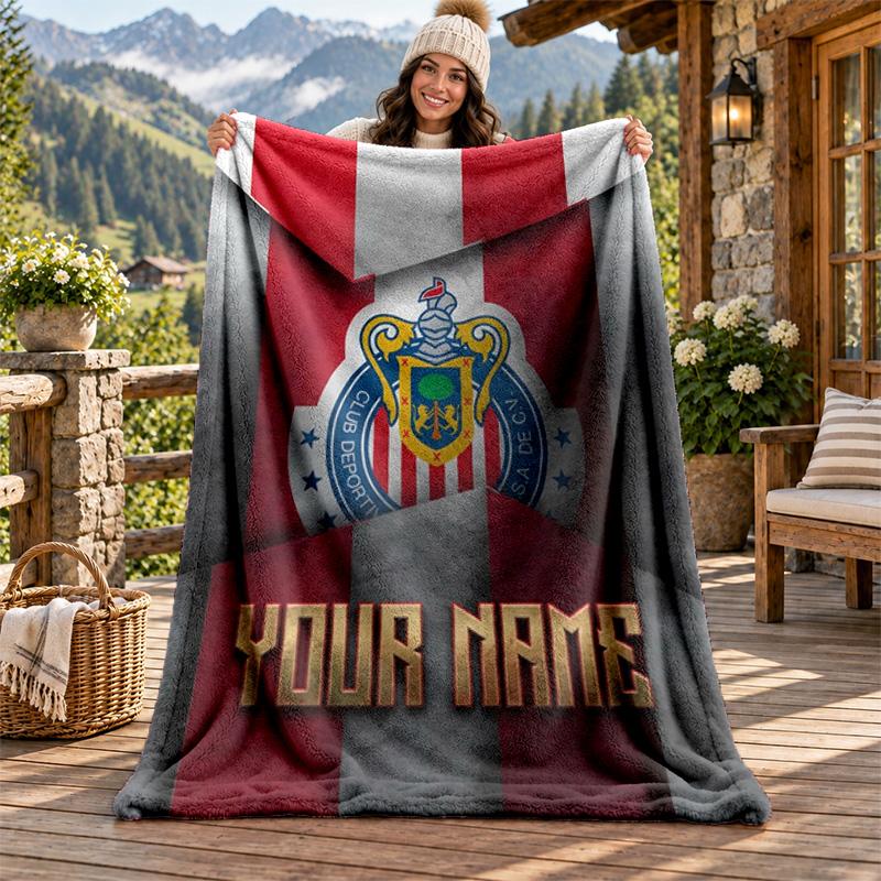 Deportivo Guadalajara Custom Name Flannel Blanket Personalized Soft Warm Plush Throw Blanket Customized Gift for Family Friends