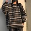 Damen Vintage Gestreifte Pullover Herbst Winter Lässig Oversize Langarm Strickpullover Hip Hop Pullover Oberteile