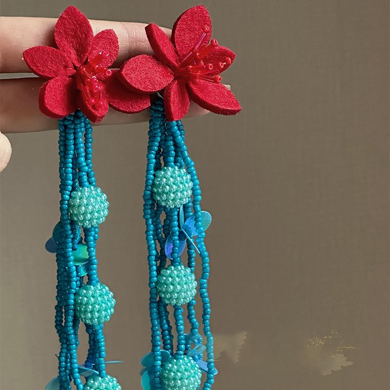 

Ретро этнический стиль серьги с цветами и бахромой серьги для отпуска модные нишевые дизайнерские серьги женские