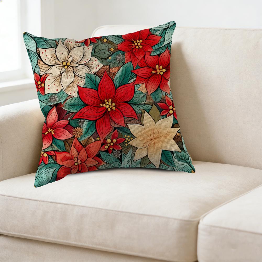 1Pc Vintage Floral Cushion Cover Red Green Leaf Print Pillowcase For Sofa Bed Decorative Throw Case 45X45Cm