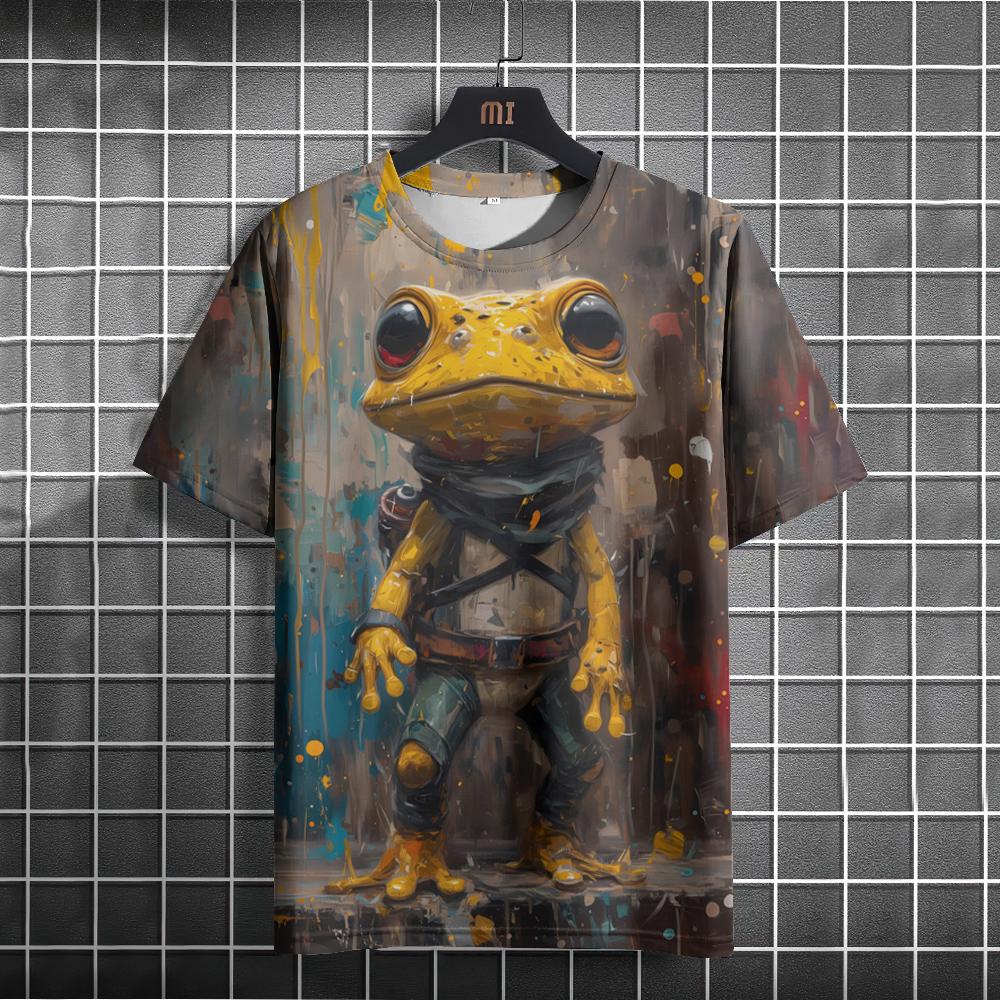 Cute Pig Dog Monkey 3D Printed Short Sleeved T-shirt Summer Breathable Polyester Simple Round Neck Top