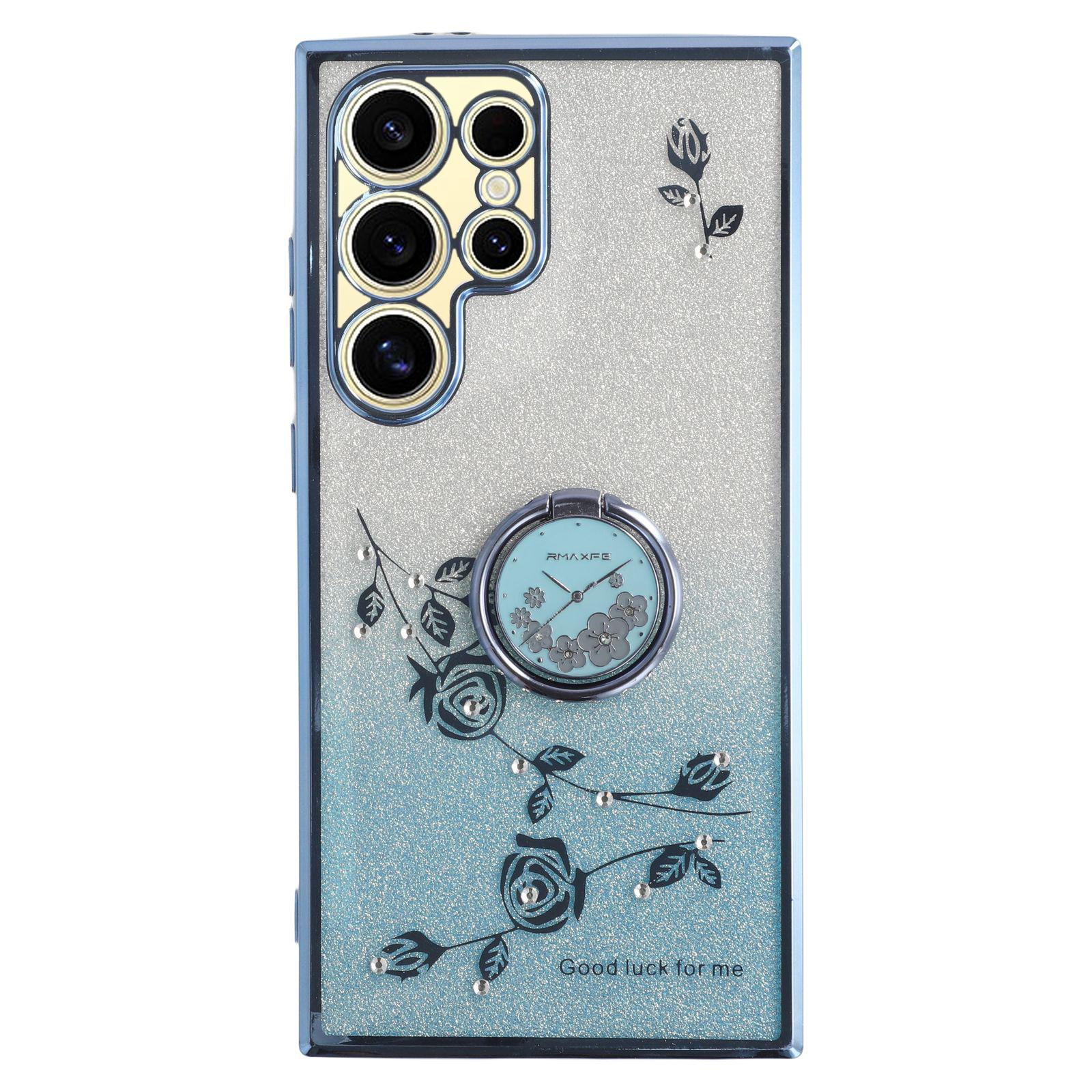 

Для Samsung Galaxy S25 Ultra Чохол Кільце-підставка ТПУ Квіти Чохол для телефону Градієнт Блискітки Blue