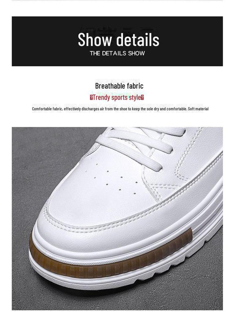 Men's Trendy Spring White Sports Shoes: Breathable, All-Match, Thick-Soled, Casual Flats