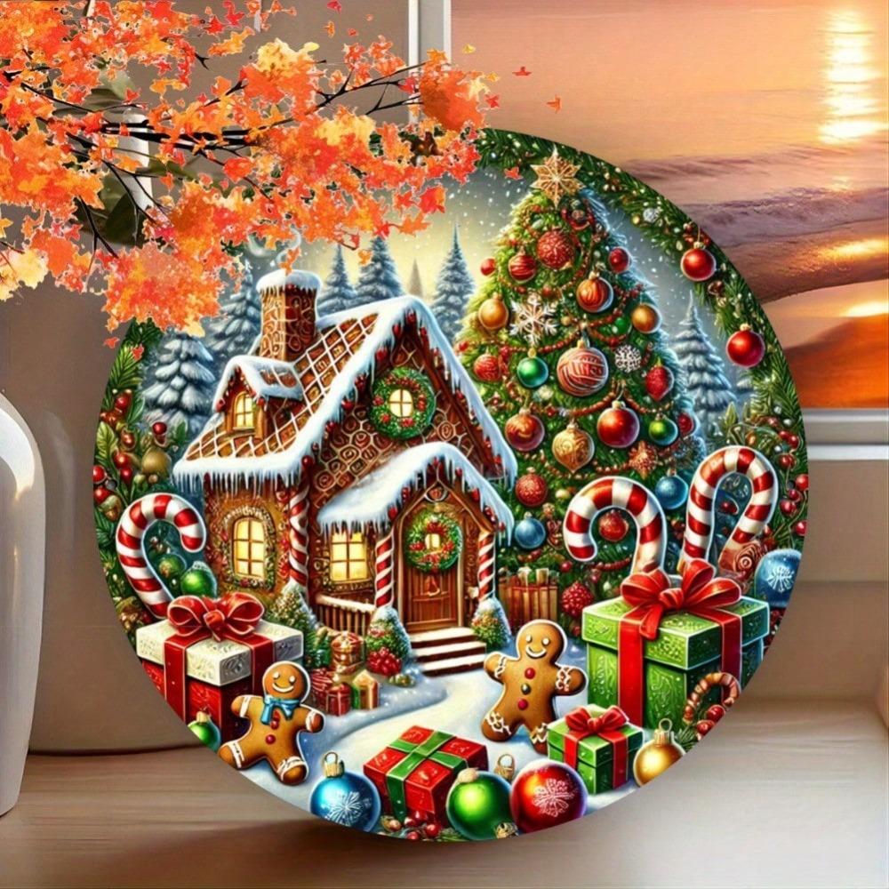 1pc Gingerbread House Christmas Iron Wall Art Festive Home Decor Sign Thanksgiving New Year Gift