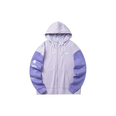Lifestyle Series Letter Color Block Zipper Hooded Loose Long Sleeve Jacket Women Jackets Purple 162218705-1