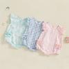 Baby Girls Rompers Plaid Frills Round Neck Fly Sleeve Infant Clothes Bodysuits Jumpsuits