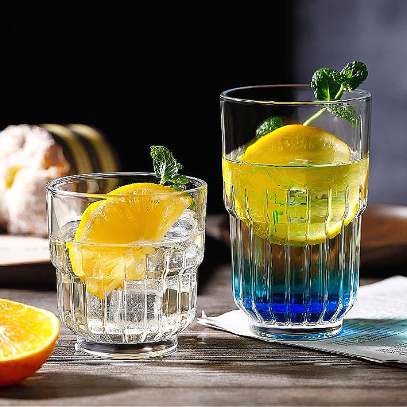 175ml/250ml/350ml Striped Coffee Cup High End Latte Mocha Cups Transparent Cold Brew Coffee Mug Retro Milk Beverage Cups Cafe