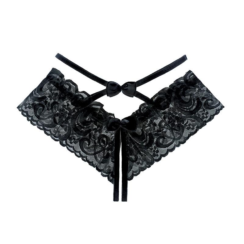 Sexy Crotch Opening Women's Panties Lingerie Lace Bowknot G-string Thong Floral Temptation Underwear for Ladies Erotic Pantys