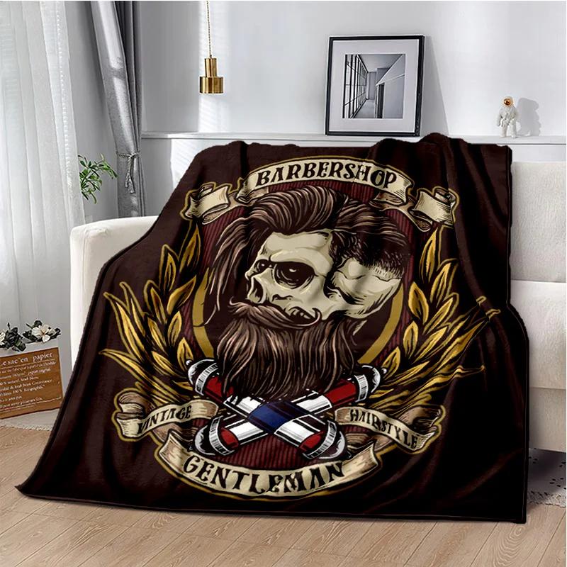 3D Berber Dükkanı Kafatası Vintage Burcu Battaniye, Yumuşak Atmak Battaniye Ev Yatak Odası Yatak Kanepe Piknik Seyahat Ofis Kapak Battaniye Çocuklar