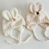 Baby Beanies with Tie Warm Lining Furry Pompoms Rabbit Ears Hat Adjustable Size Plush Hat Lovely Photo Props