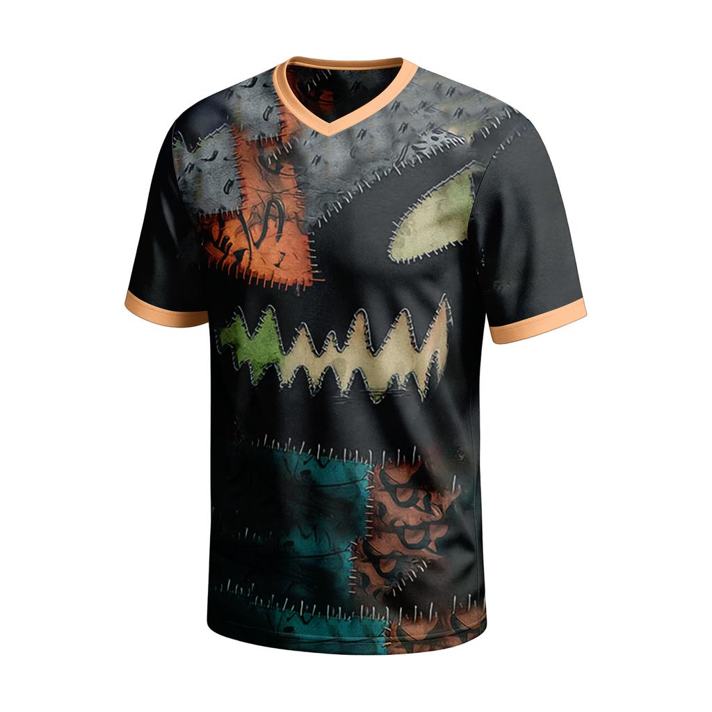 Men's Short Sleeve V-Neck T-Shirt with Halloween Print for Casual Daily Wear