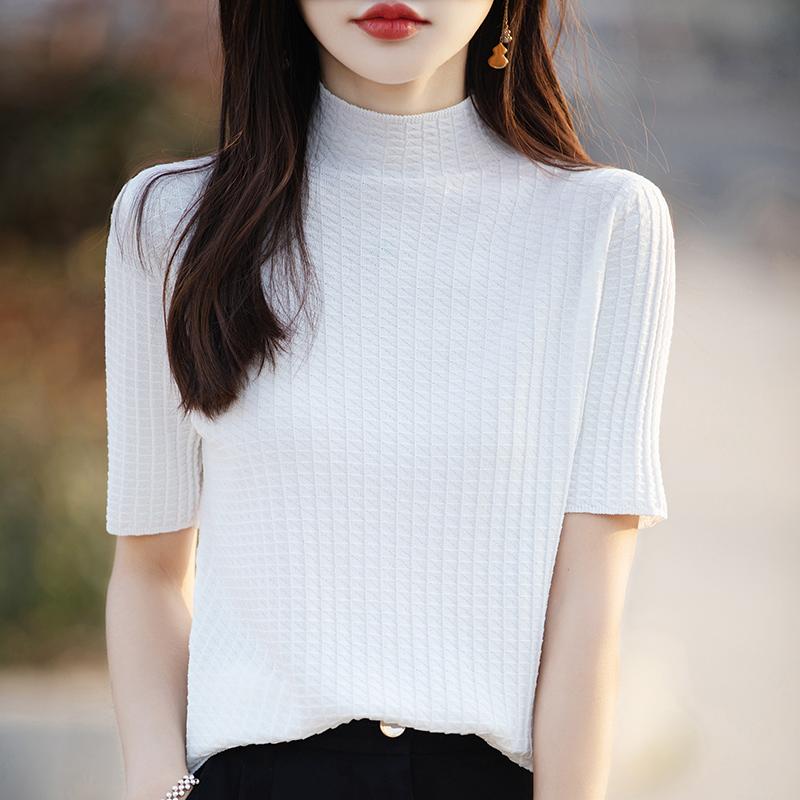 Women Knit T-shirt MODERN NEW SAGA Summer Knitted Shirt Short Sleeve Tees Spring Knit Pullover Knit Tops