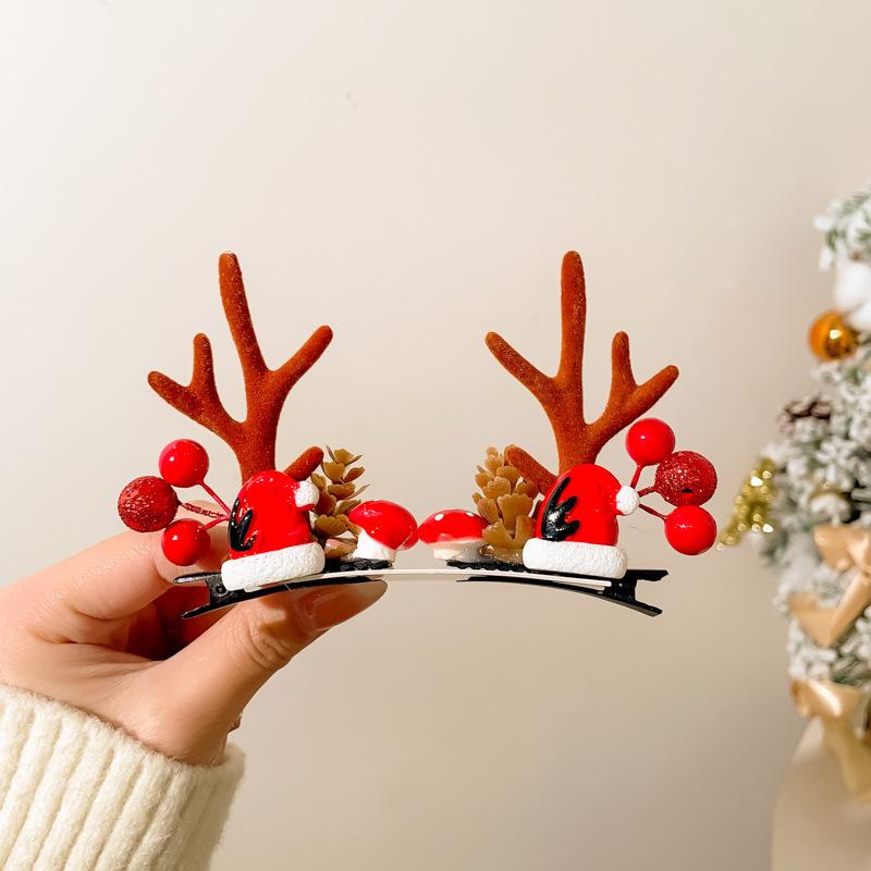 1 Pair Portable Hair Clips Pendants Cute Elk Horn Hair Clips Xmas Headwear  Christmas Decor
