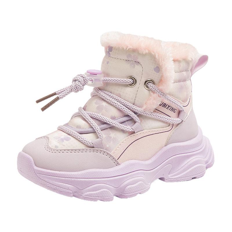 Girls velvet sneakers children's winter cotton shoes 2025 new boys snow boots medium and older children's thickened cotton boots