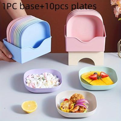 10 Plates + 1 Plate Storage Box Set Dining Table Garbage Plate/Spit Bone Plate/Household Bone Plate/Bone Plate/Creative Plastic Small Plate