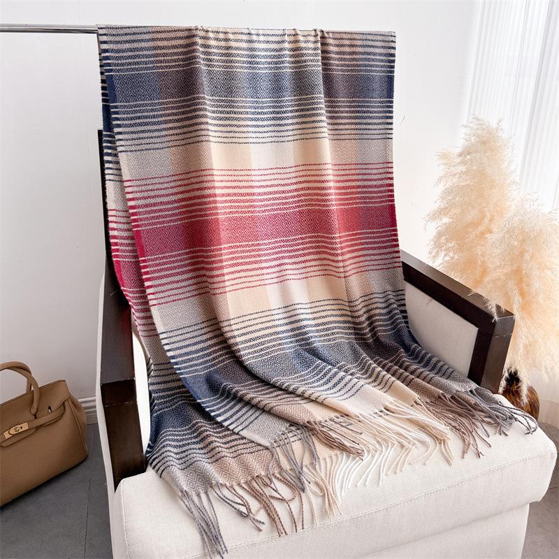Simple Korean Style Plaid Women Scarf Imitation Cashmere Shawl Winter Thick Warm Neckerchief Echarpe Wrap Designer Lady
