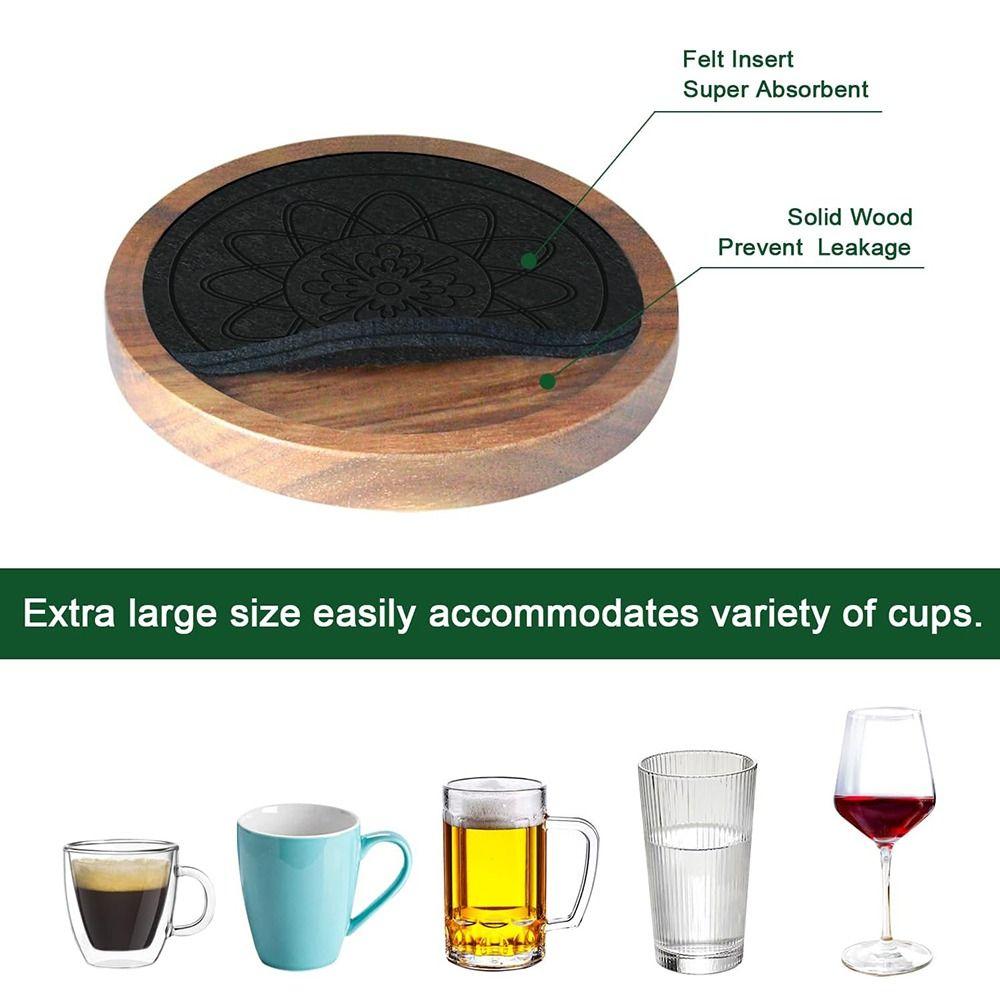 Drink Absorbent Wood Coasters Heat Resistant Wooden Drink Placemats Felt Wooden Tea Mat  Office