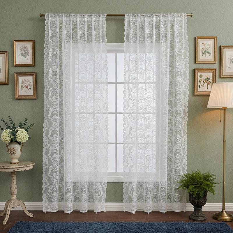 French Korean Wave Lace Gauze Curtain Living Room Bedroom Balcony Curtain Embroidery Partition Finished Curtain