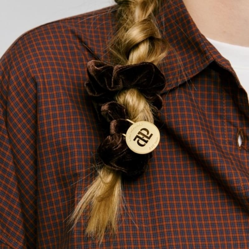 DEPOUND Coin Charm Velvet Scrunchie - Brown