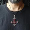 Retro Fashion Ancient Silver Carved Five-pointed Star Symbol Cross Pendant Necklace for Men Women Halloween Exquisite Jewelry